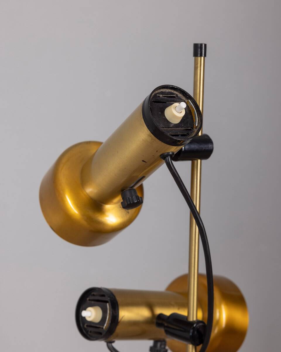 Vintage 70s golden brass floor lamp with two lights italian design