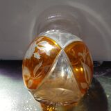 Old Transparent & Orange Cut Crystal Vase Vintage Flower Decor
