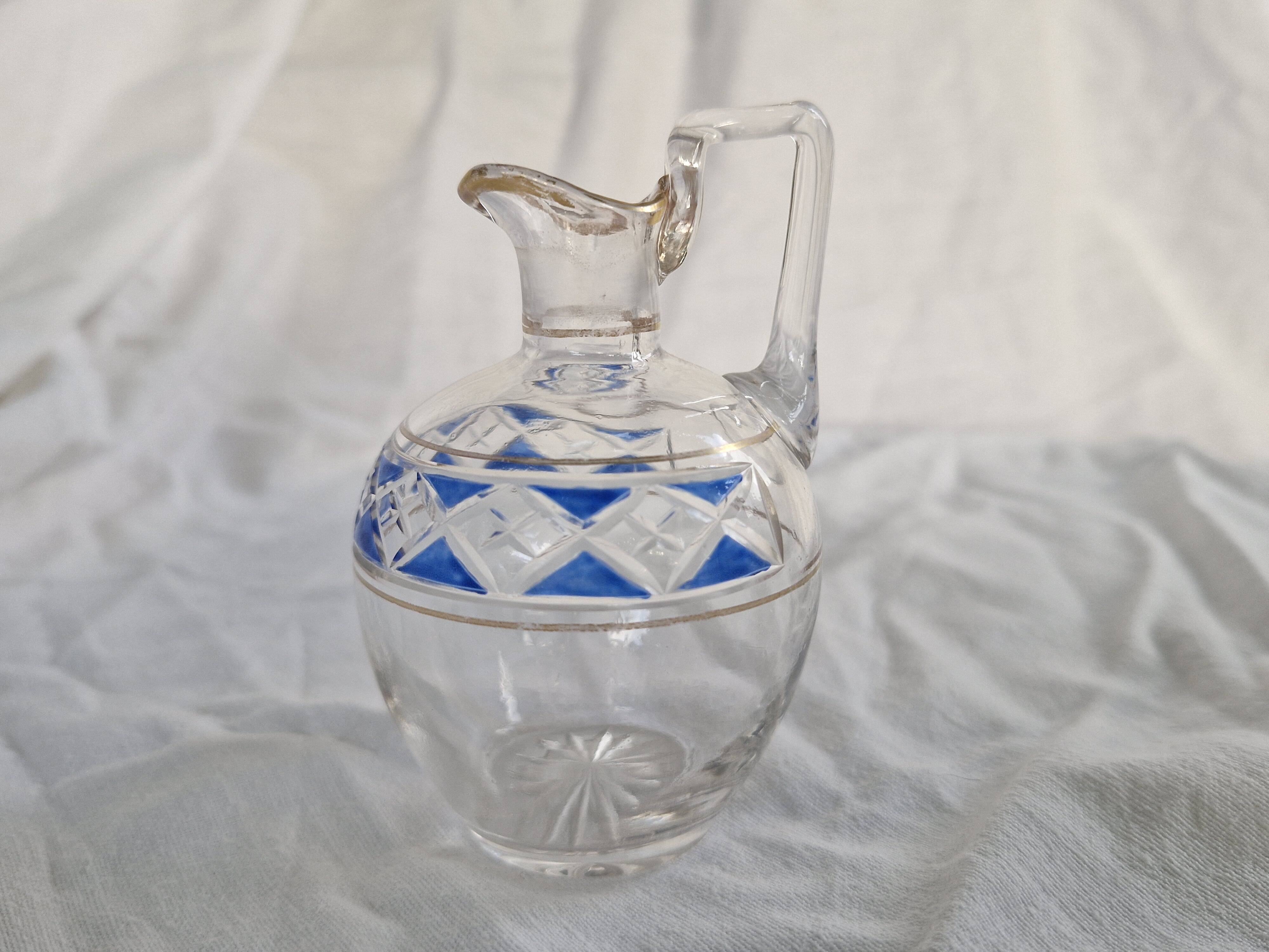 3 Antique Pieces Cut Crystal, Enameled - Early 20th Century