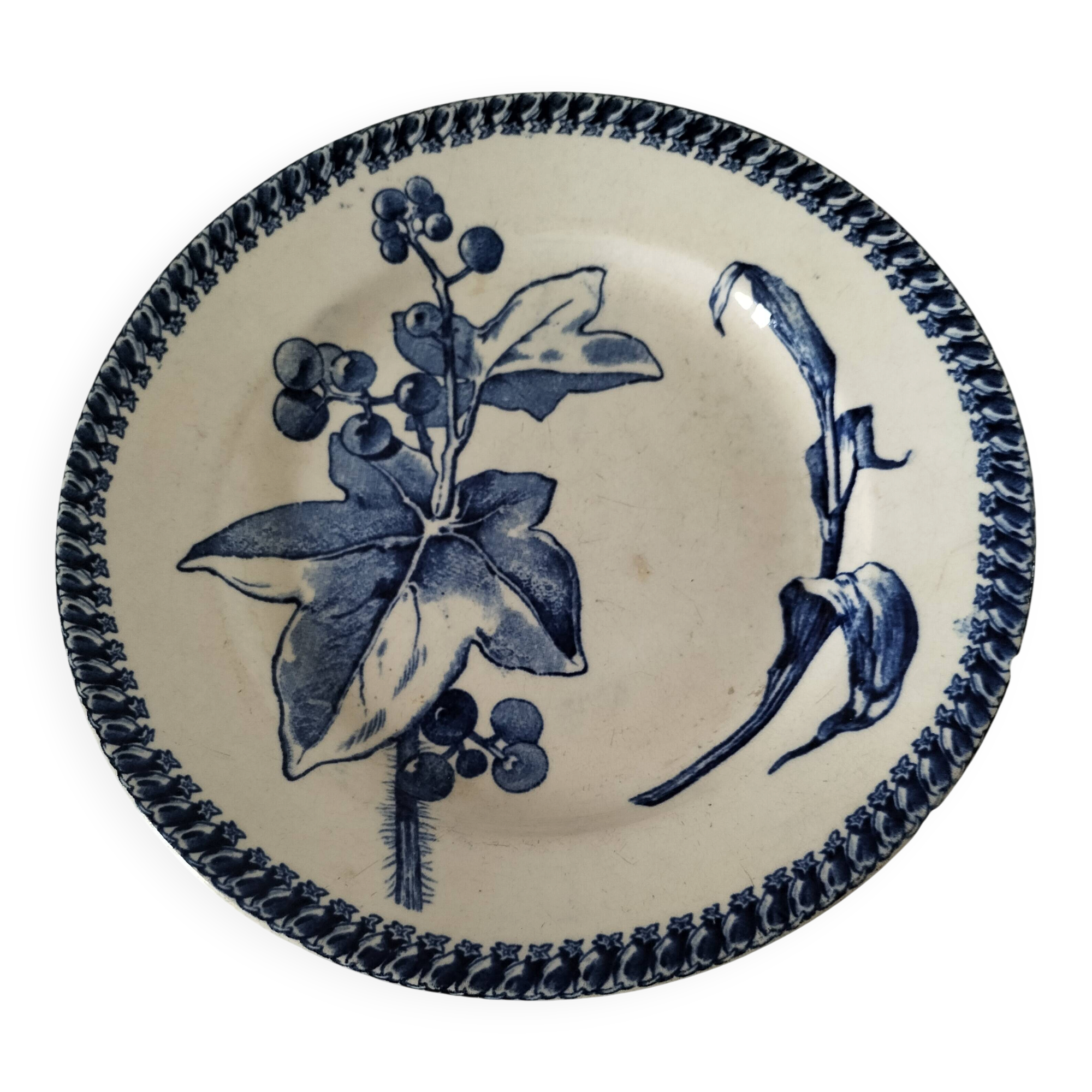E. Bourgeois Grand Dépôt plant blue decoration washbasin plate