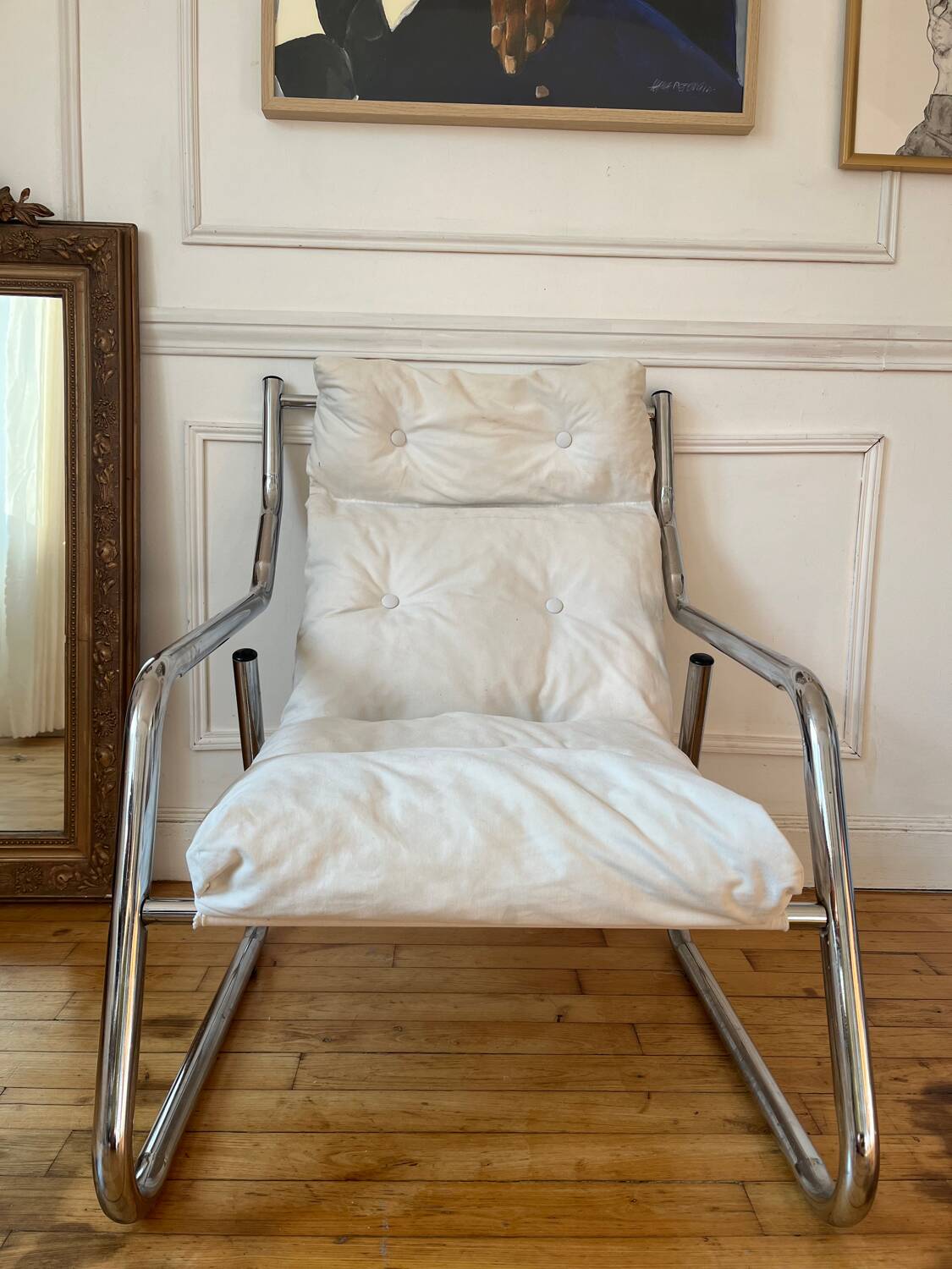 Fauteuil tubulaire en métal chromé, années 70
