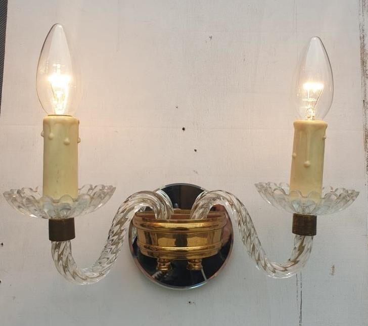 Applique 2 bras verre Murano vintage 1950