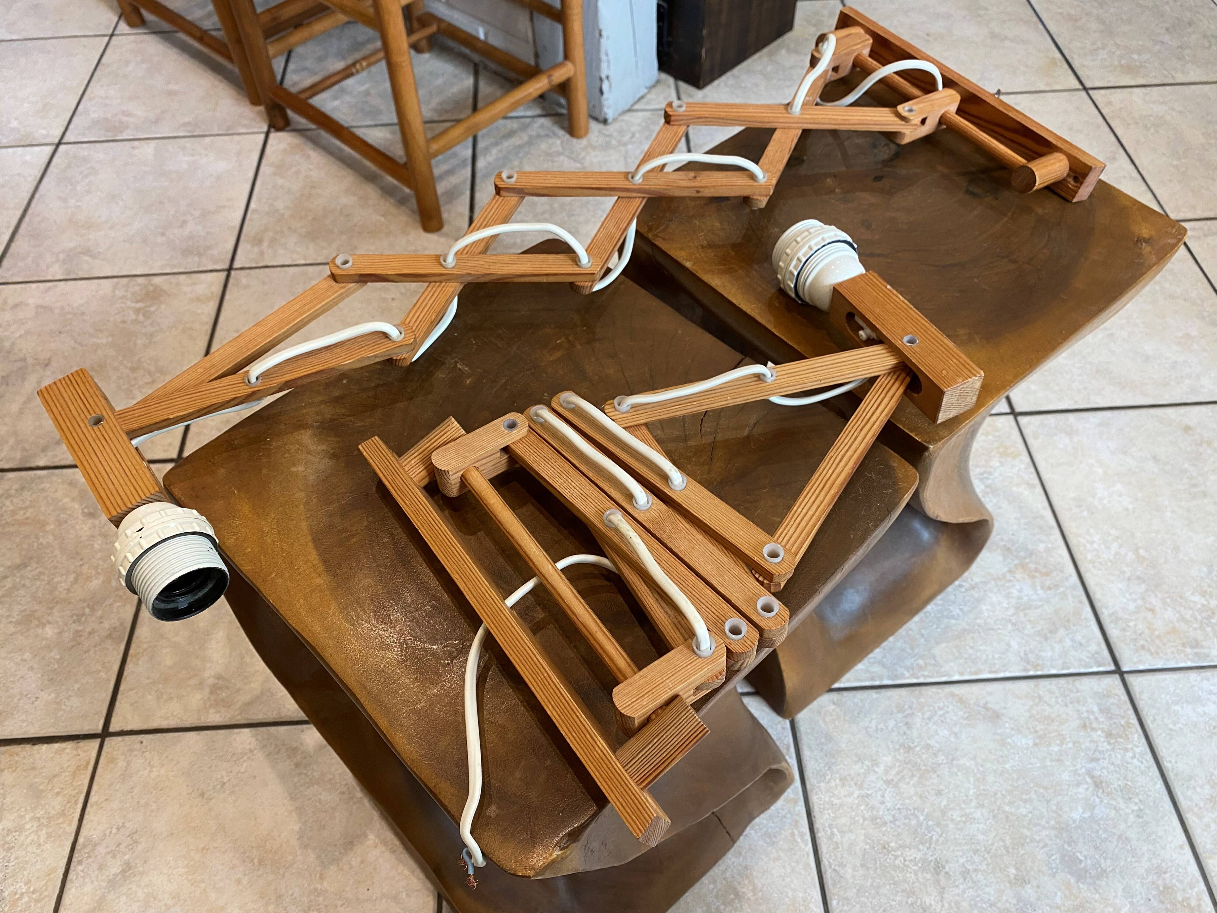 Pair of Translandia Denmark Scandinavian vintage wooden articulated wall lights 1960s