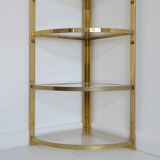 Vintage 1970s gold metal and plexiglass corner shelf