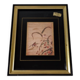 Frame decoration birds black and gold handmade screen printing France