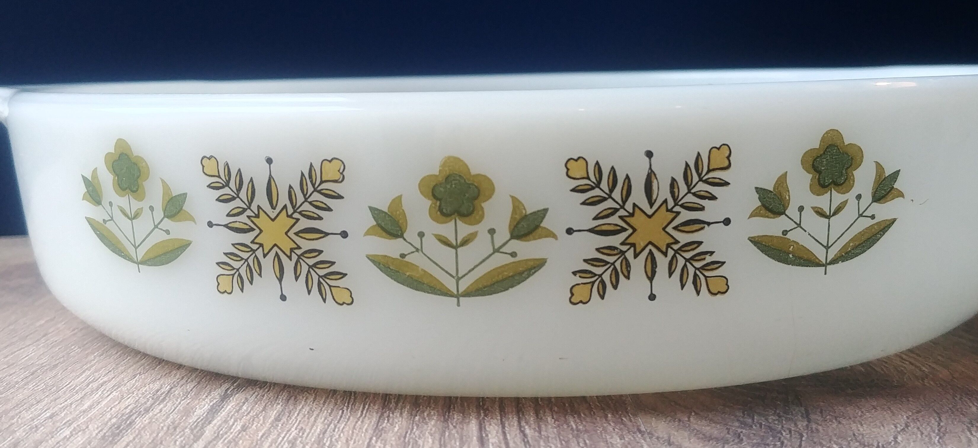 Serving dish Vintage Anchor Hocking Made in USA 70s décor green flowers