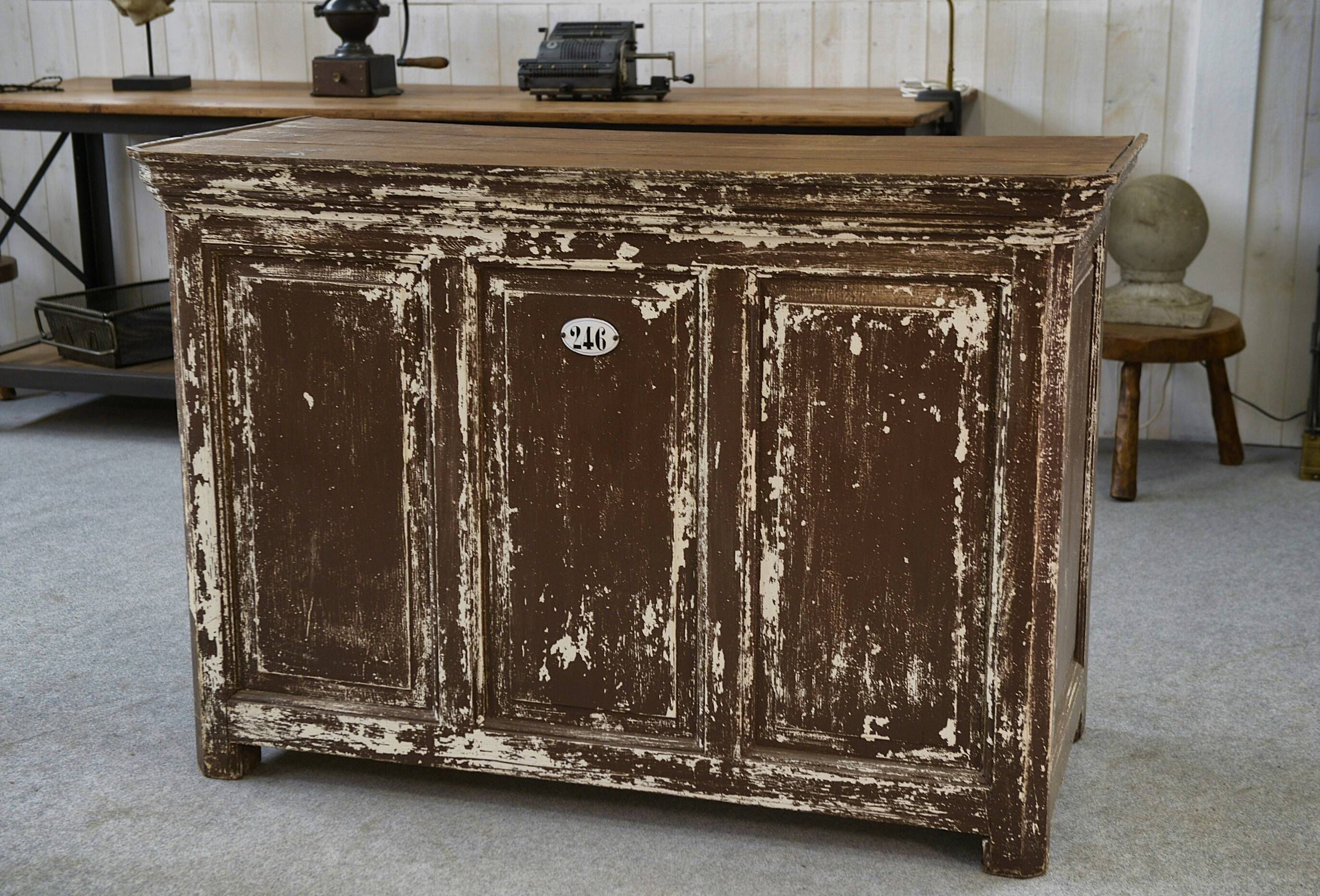 Vintage solid oak counter, patinated, 1950s.