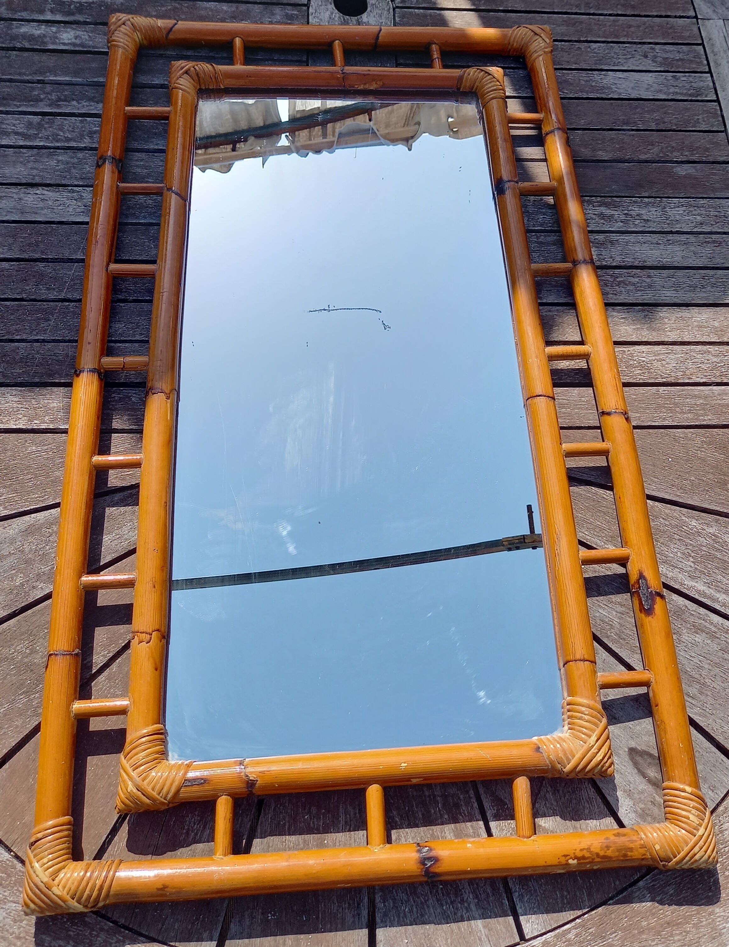 Rectangular rattan mirror