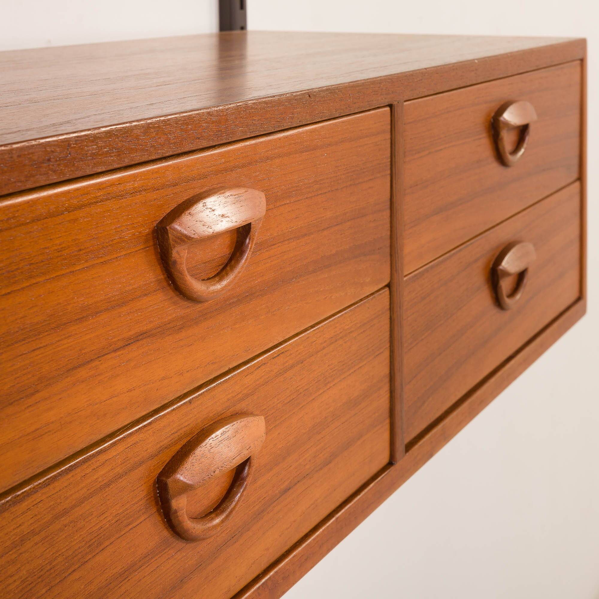 Kai Kristiansen teak wall unit with a desk and a lamp, FM Mobler, 1960s