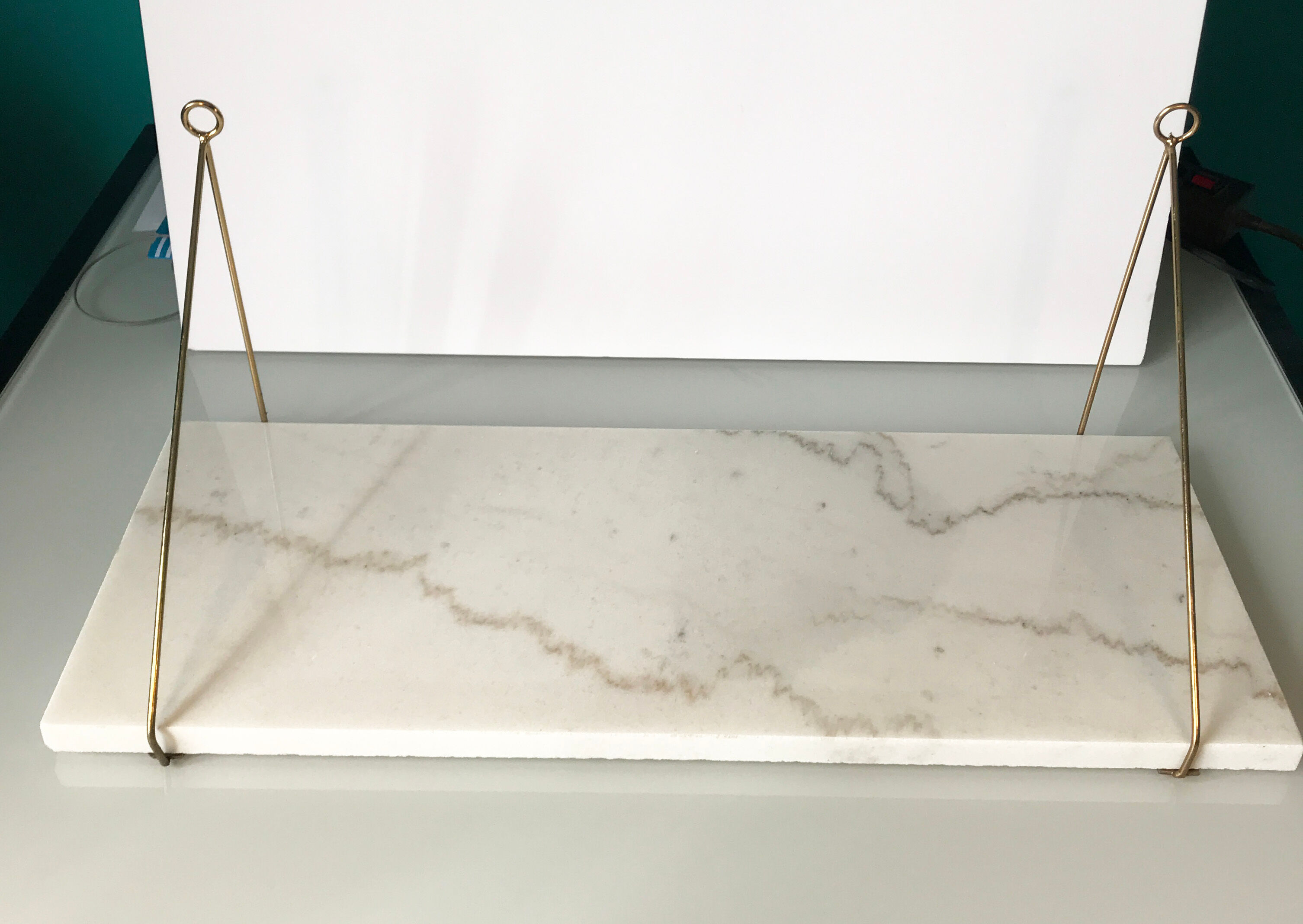 Lot of 2 marble and gold metal shelves