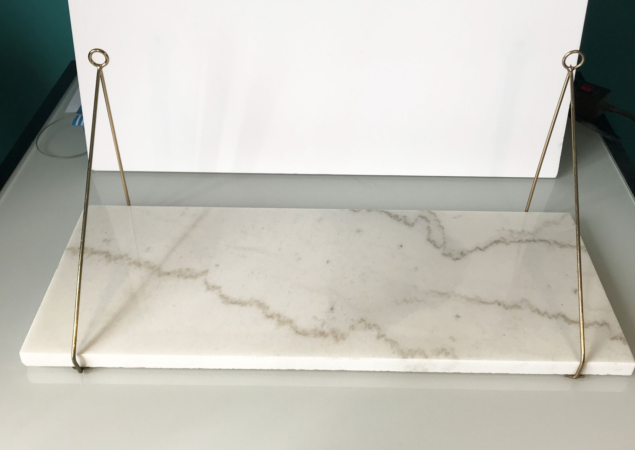 Lot of 2 marble and gold metal shelves