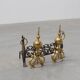 Pair of French Brass Firedogs and Wrought Iron Fireplace Grate, 20th Centur