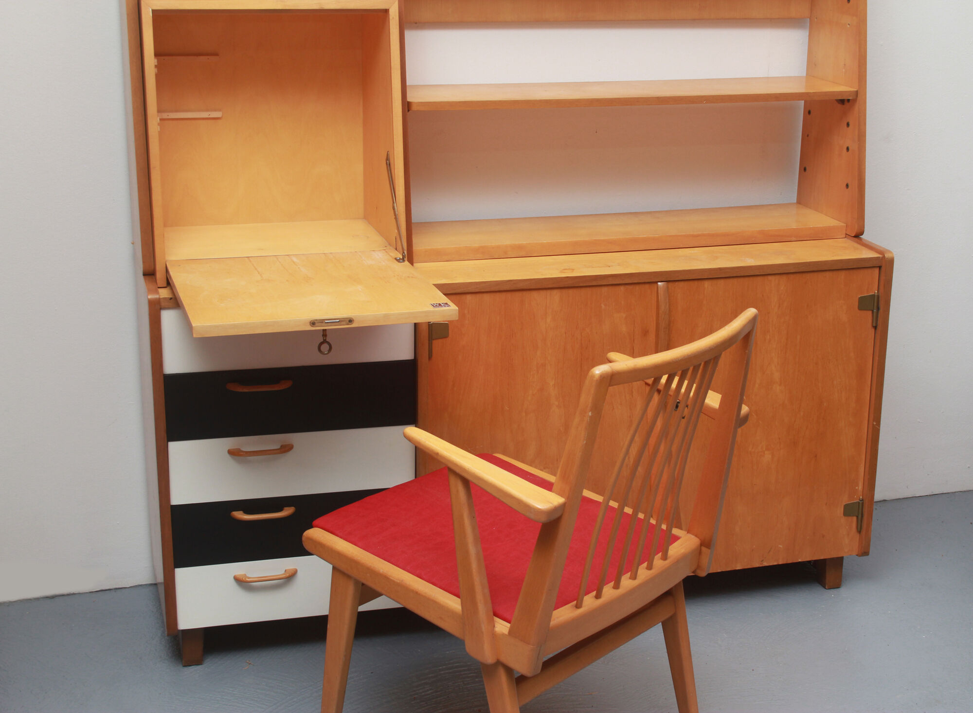 1950s Cherry Wood Secretary, Sideboard by WK