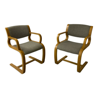 Pair of Danish armchairs, Canteliver model signed Magnus Olesen