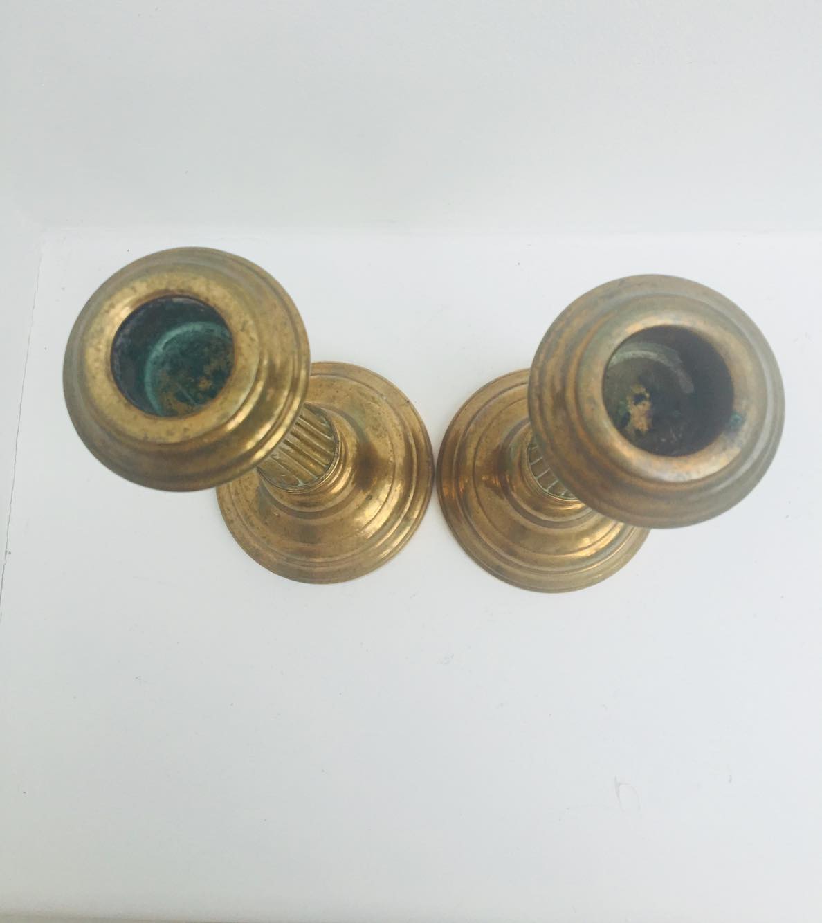 Pair antique bronze candlesticks