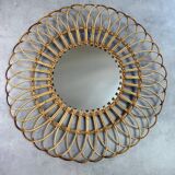 Round Sun Mirror in Rattan from the 1950s Spain Ibiza
