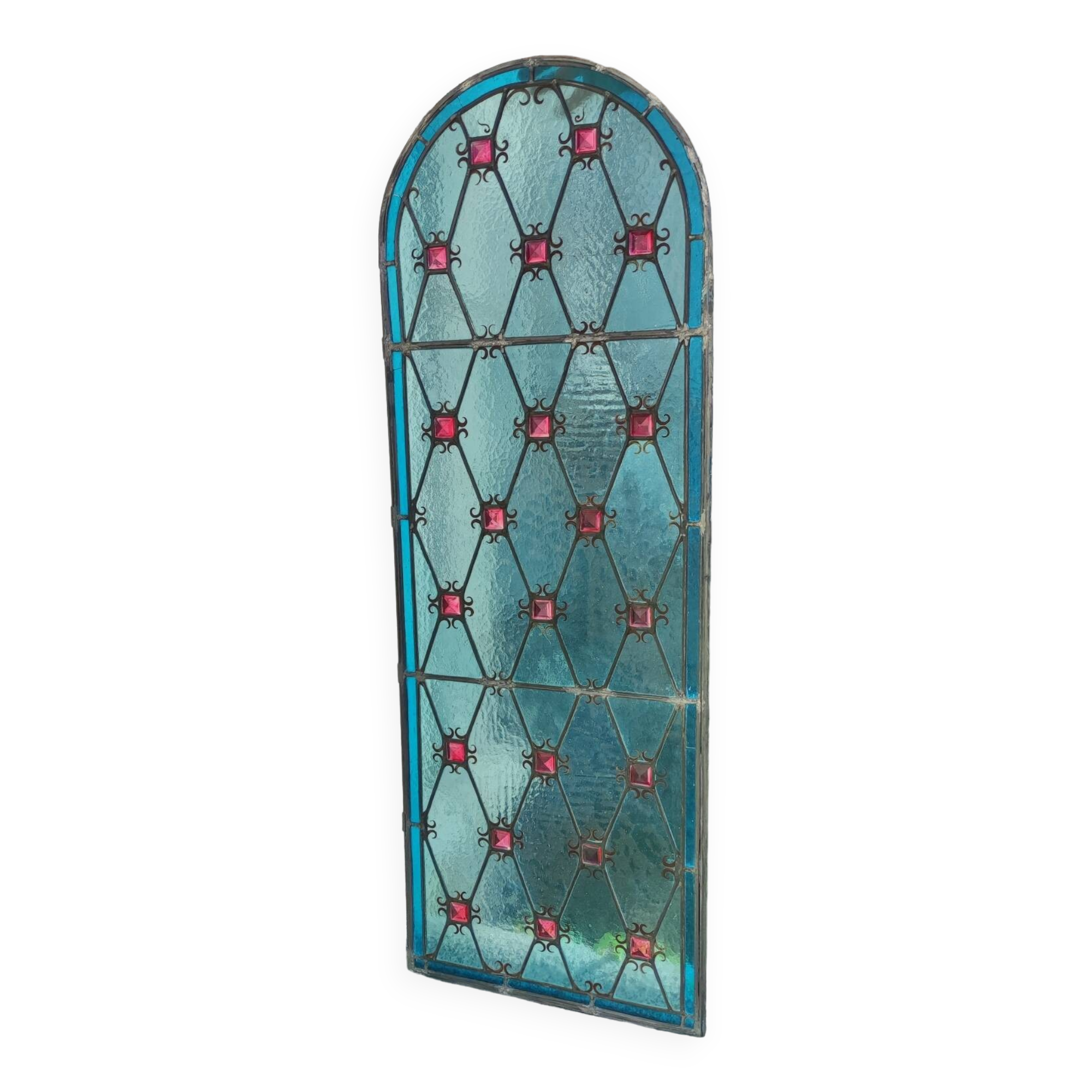 Old stained glass window in the Middle Ages style