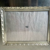 Cadre métal vintage argent coloré 26,5 cm x 20 cm verre convexe