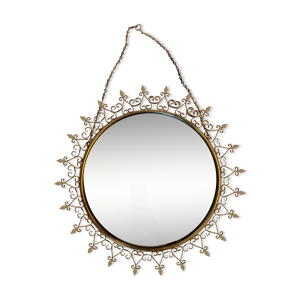 miroir doré chaty vallauris signé en fer forgé Vintage, 1960.