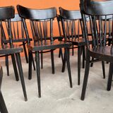 Set of 18 curved wooden bistro chairs with patina from the 60s