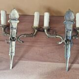 Pair of Empire style wall sconces in gilded bronze and green lacquer.