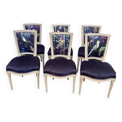 Ensemble de 6 chaises de salle à manger Louis XVI