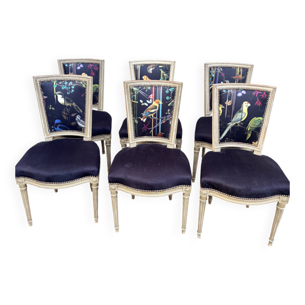 Ensemble de 6 chaises de salle à manger Louis XVI