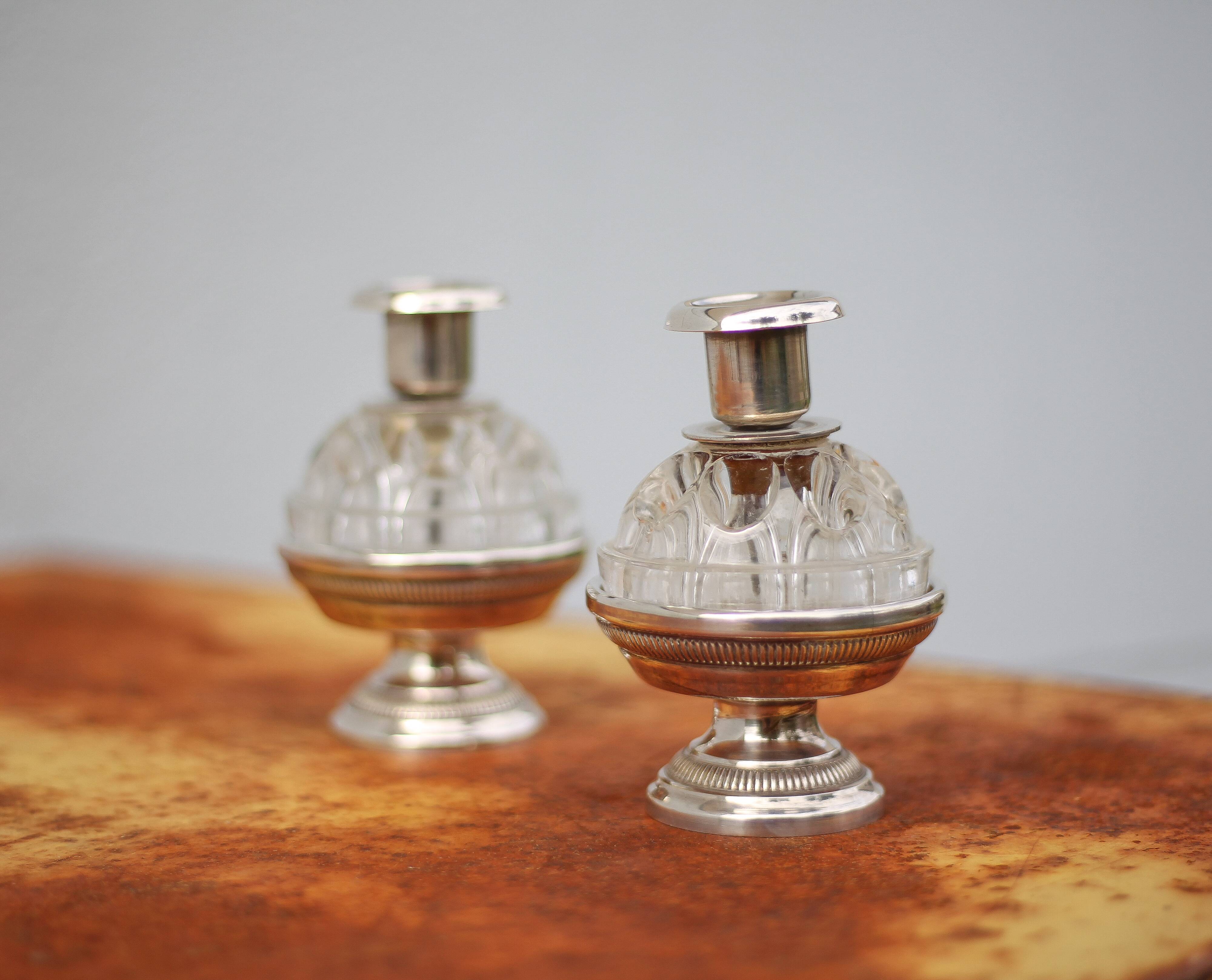 Pair of vintage silver metal flower vase candle holders, silver metal candle holder, table decoration