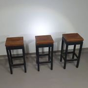 3 x tabourets de construction en chêne années 1960