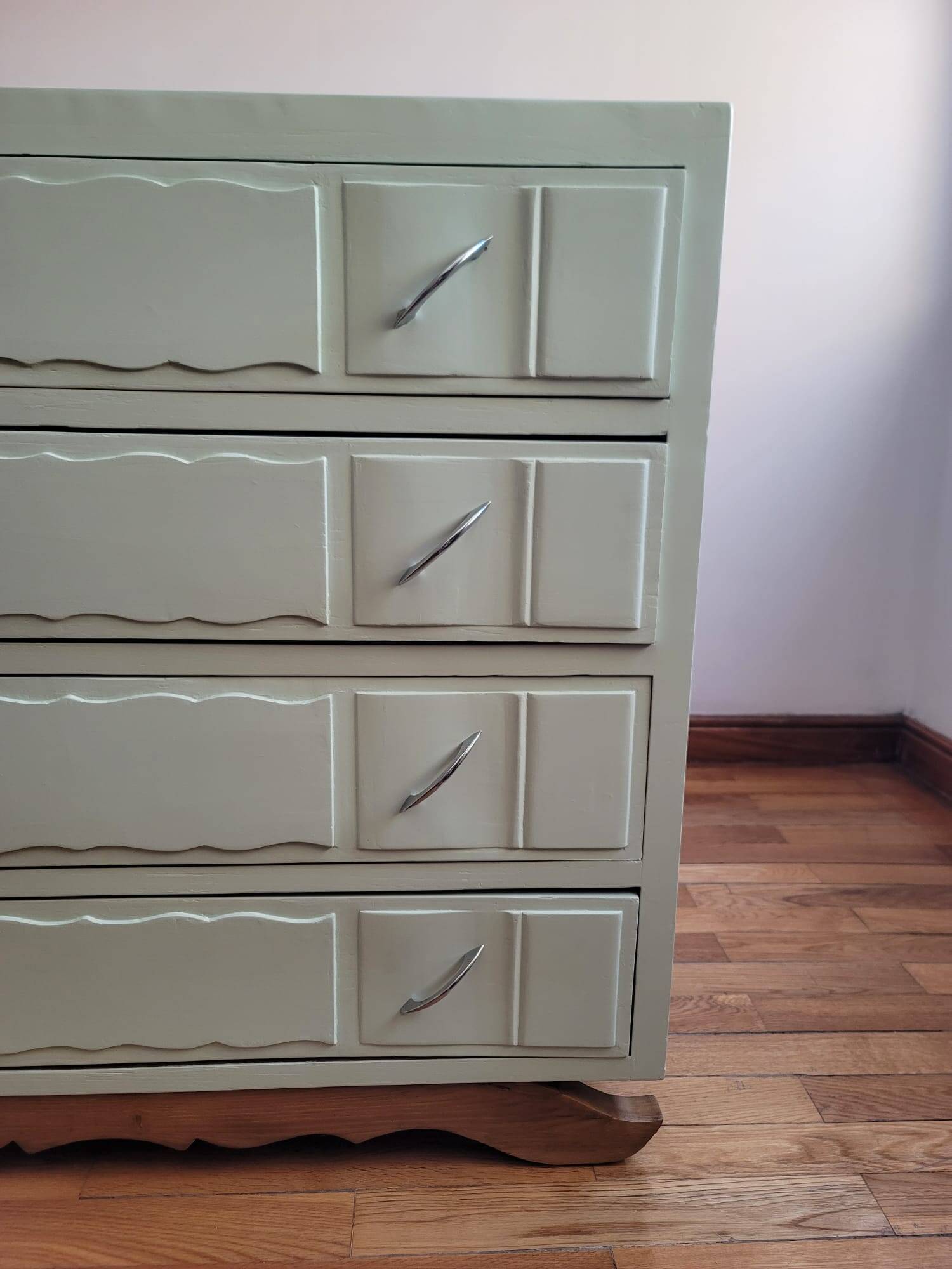 Vintage upcycled commode — mint green and natural wood