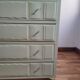 Vintage upcycled commode — mint green and natural wood