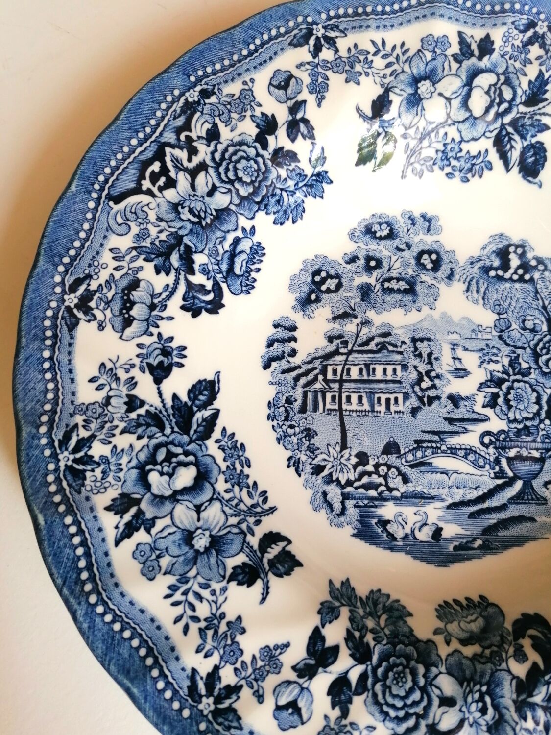 5 hollow plates blue and white churchill staffordshire England