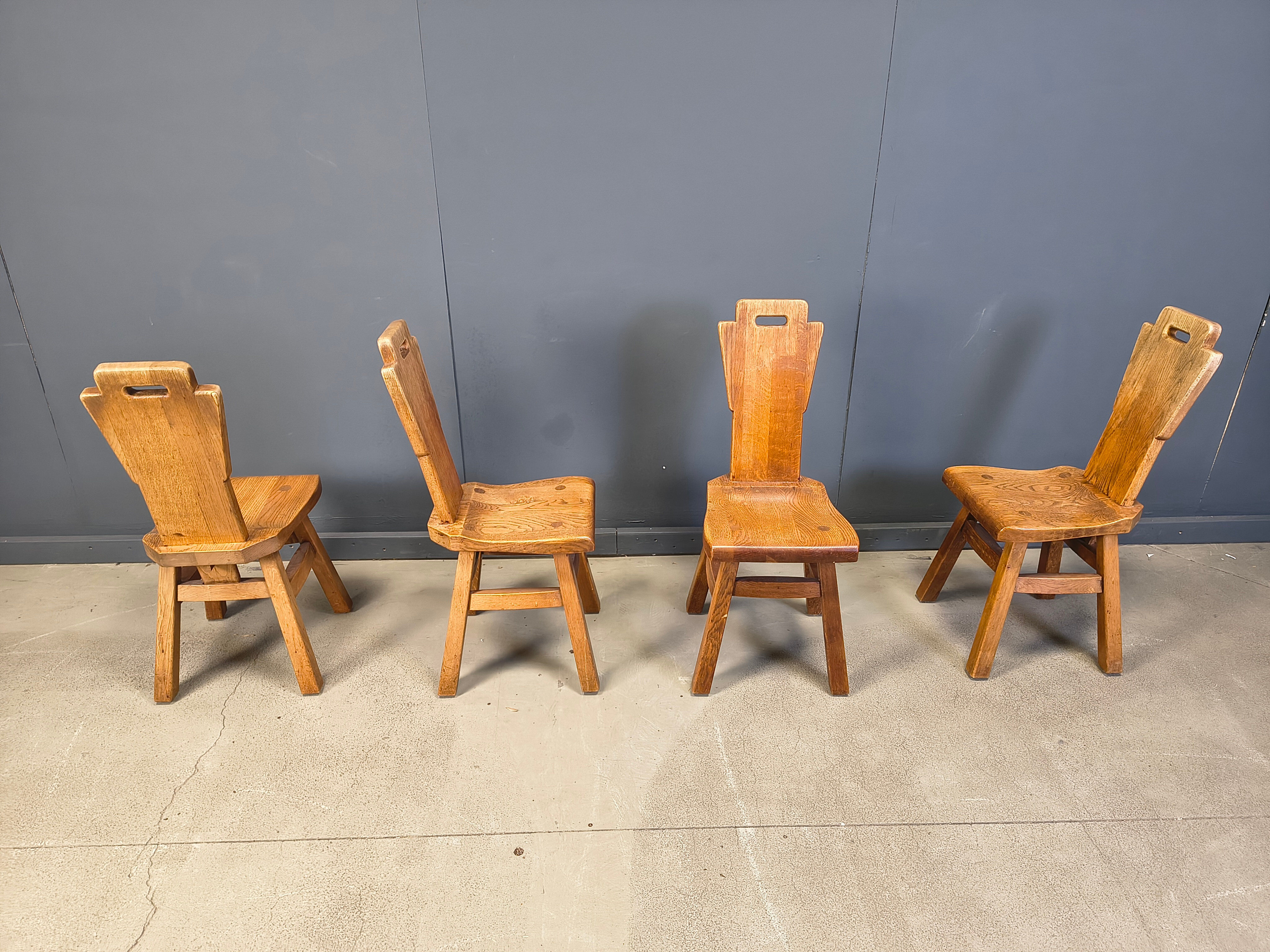 Vintage oak brutalist chairs, 1970s set of 4