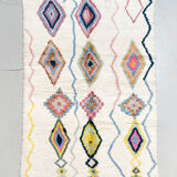 Moroccan Berber carpet azilal ecru with patterns and colored diamonds 244x161cm