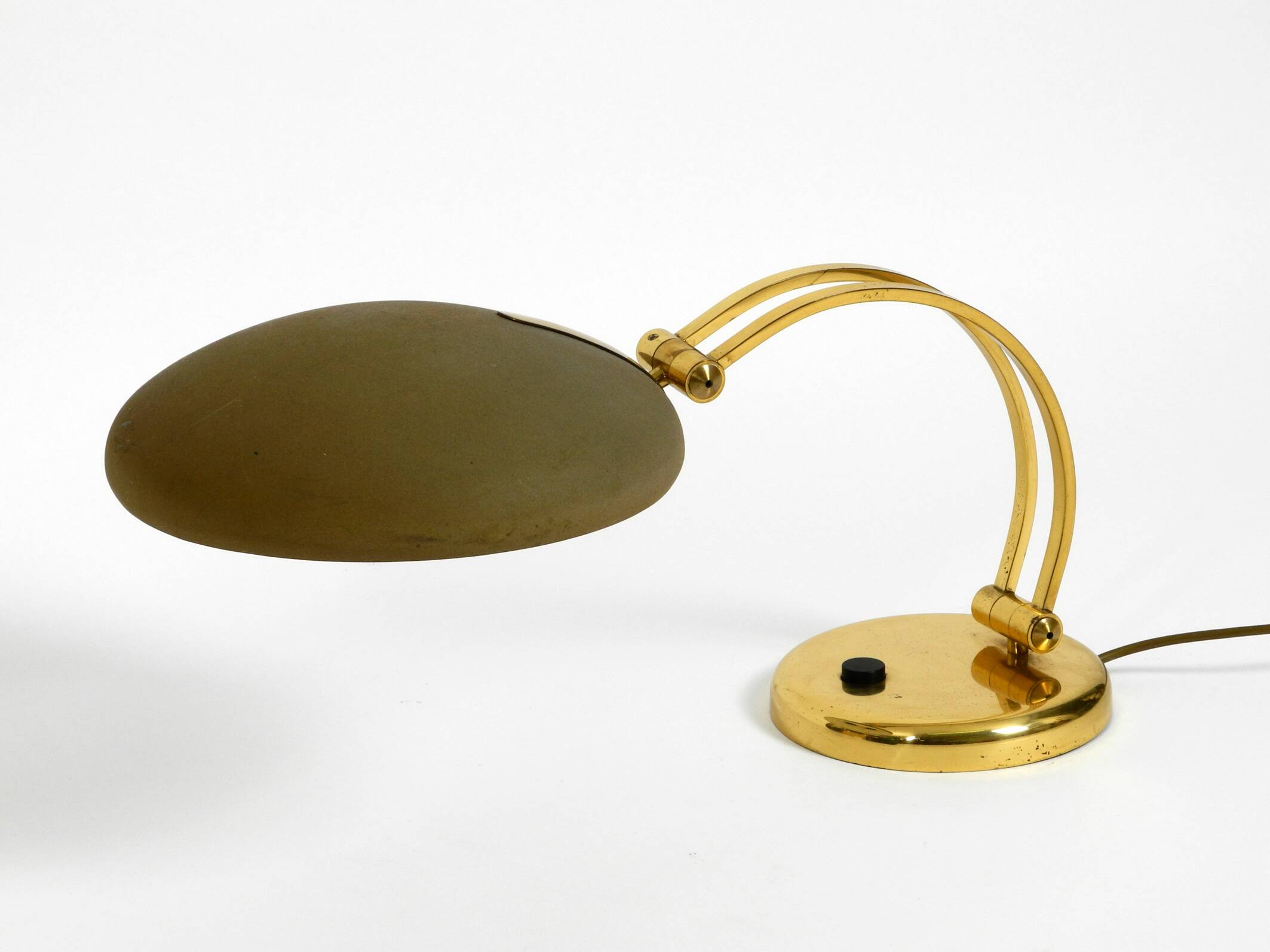 Huge 1970s brass table lamp with adjustable neck and shade from Hillebrand