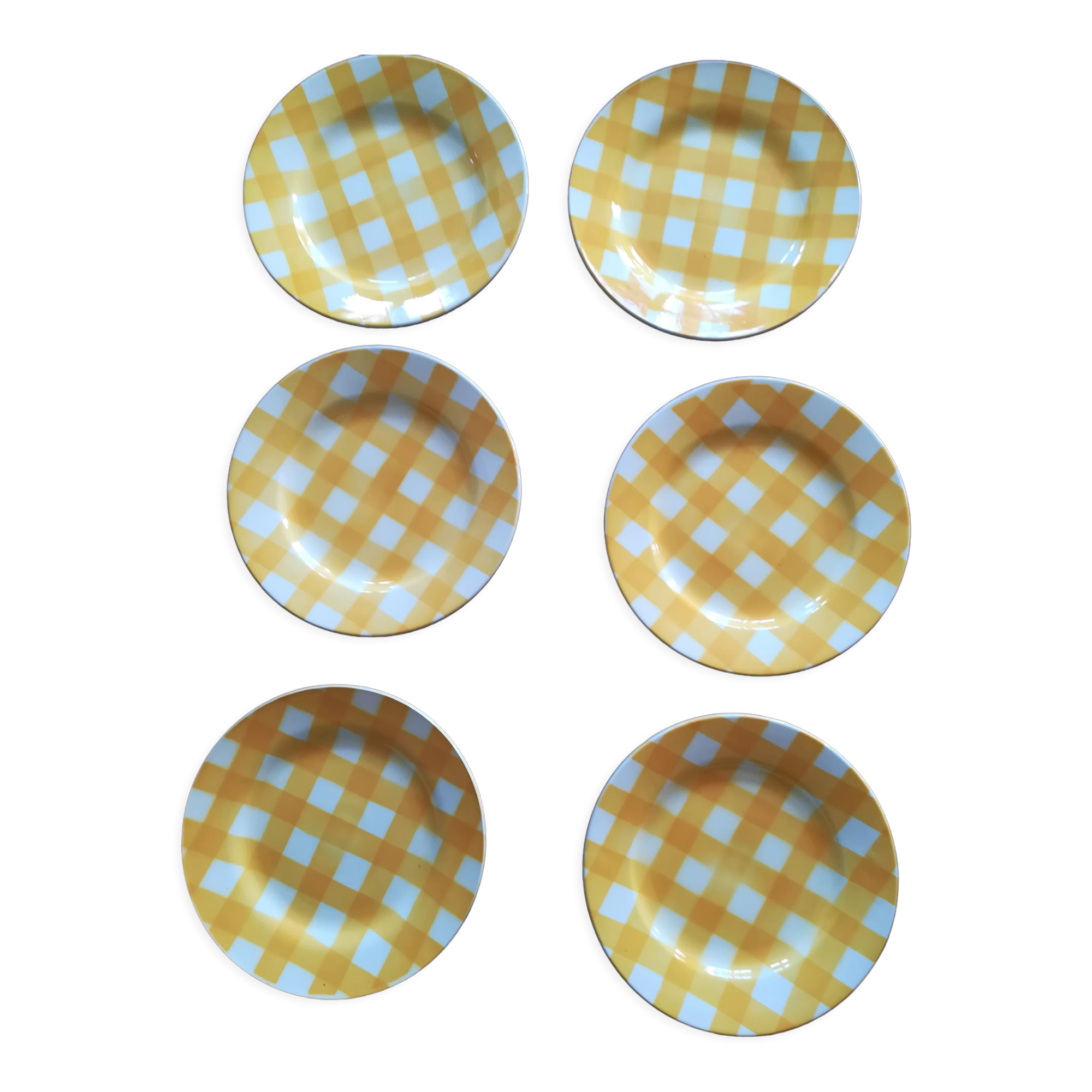 Set of 6 flat plates Digoin yellow Scottish model