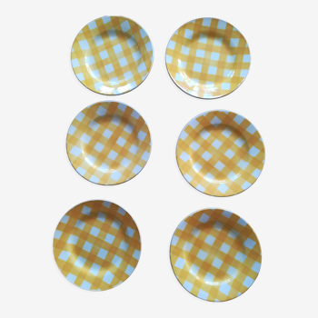 Set of 6 flat plates Digoin yellow Scottish model