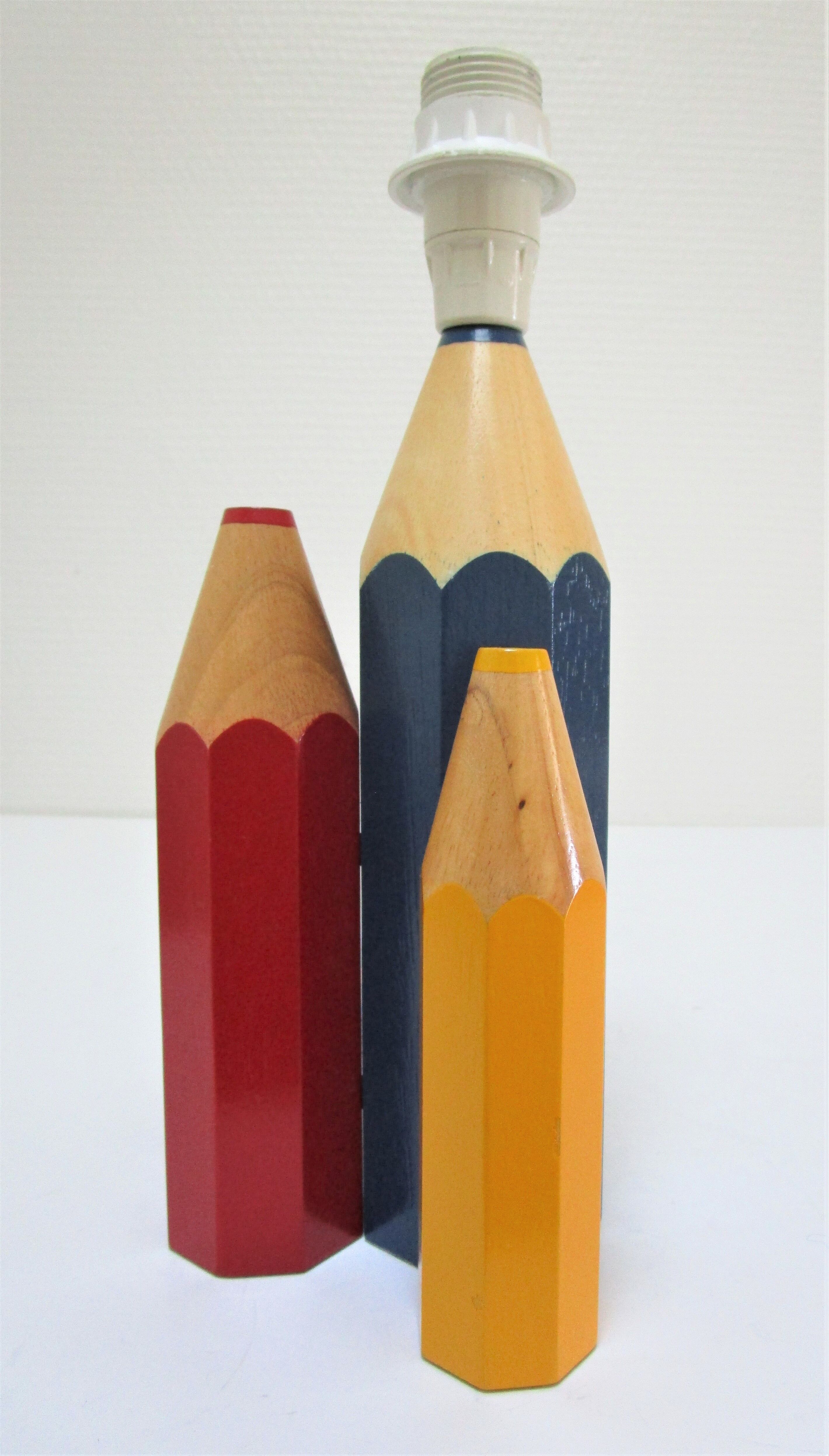 Lamp foot three pencils wood beech vintage 80s