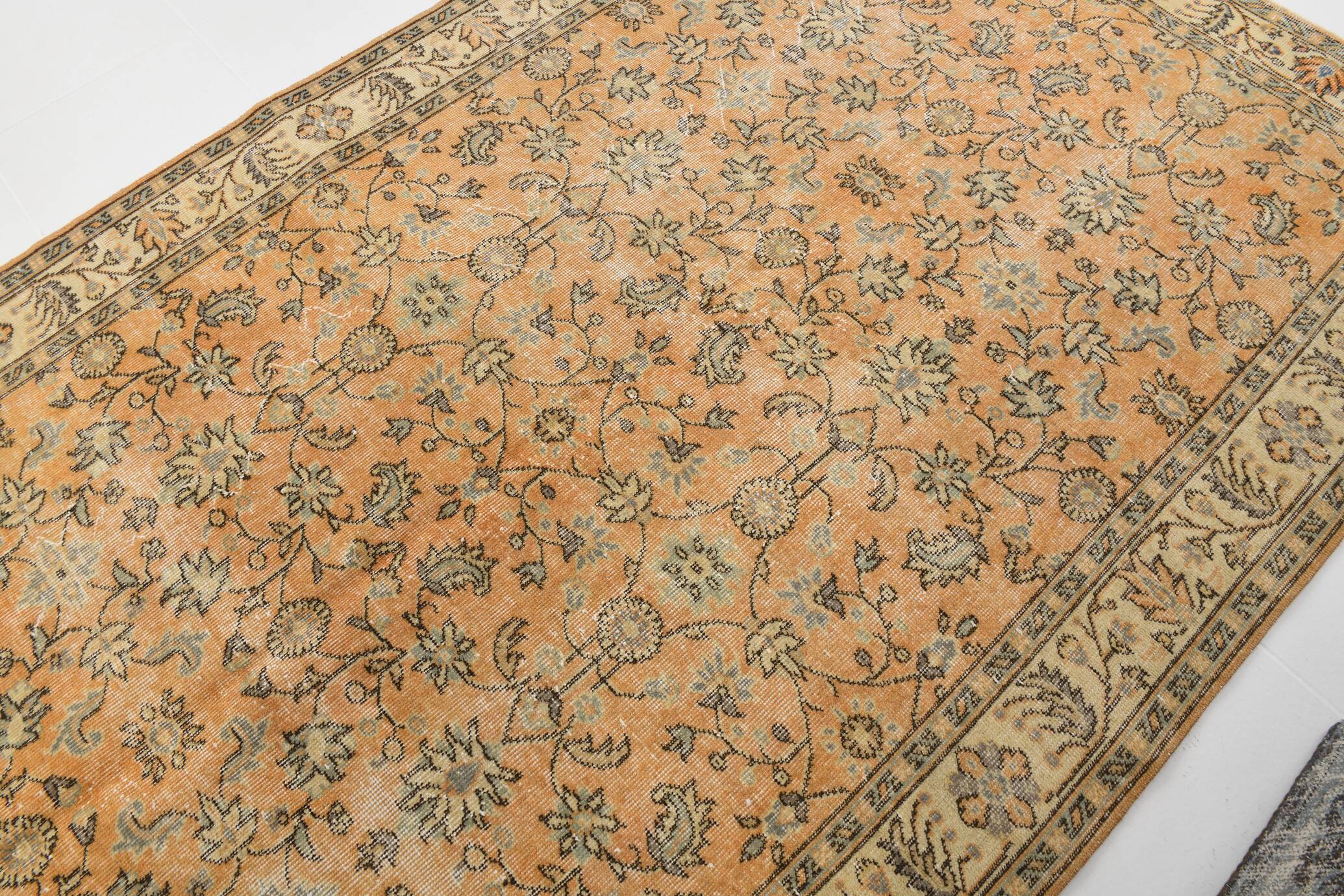 5x9 Vintage Orange Floral Turkish Area Rug, 160x271Cm