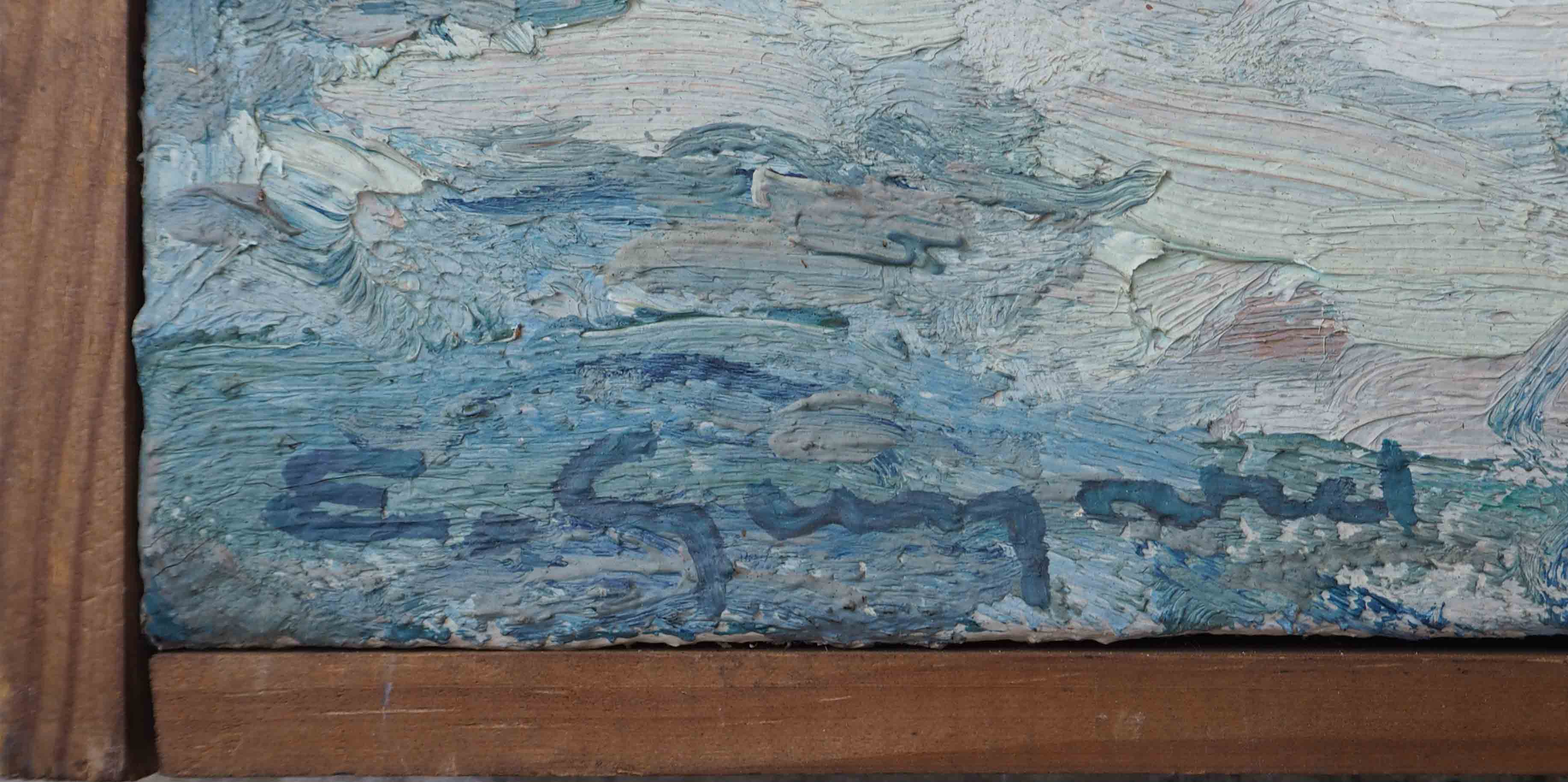 Painting Snowy and wooded river landscape HST signed early twentieth century