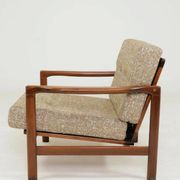 Vintage Armchair Tissu chiné beige moutarde et olive, Poland 1960