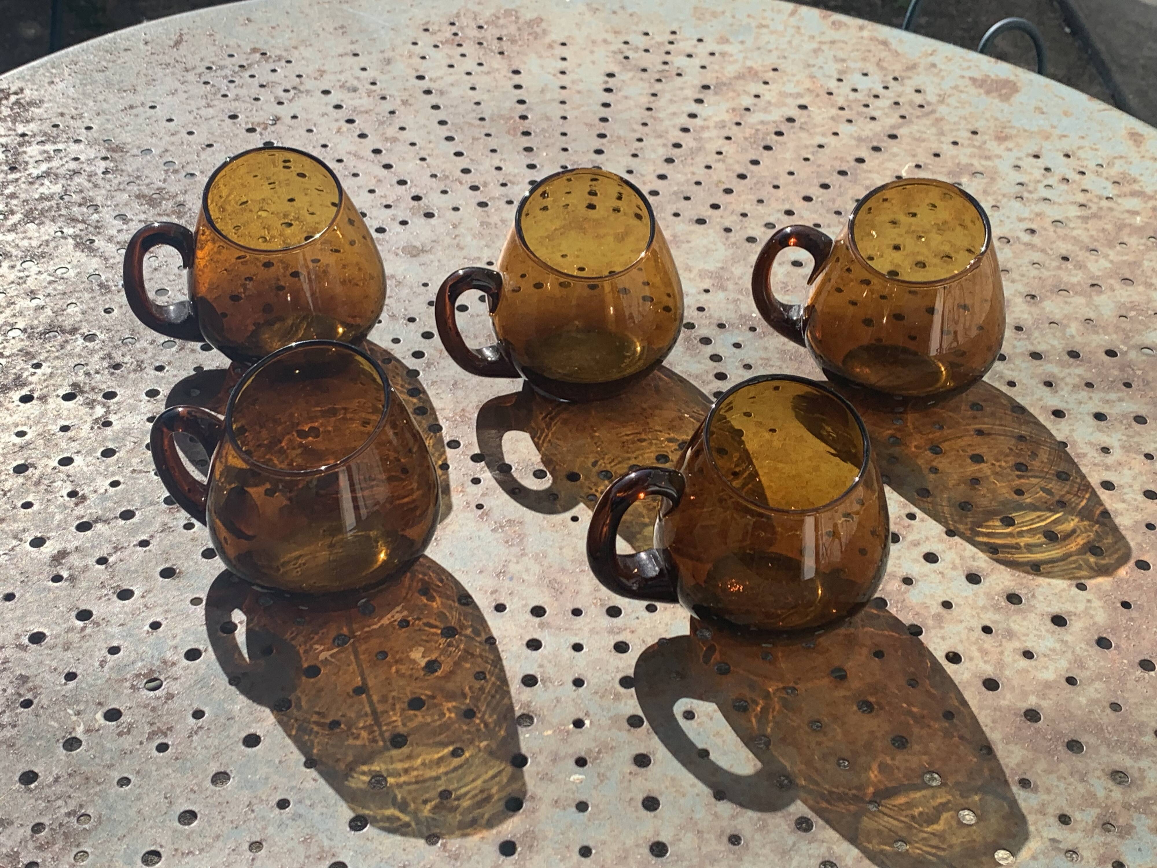 Set of 5 mugs, cups, glasses with handles, cocktail glasses, vintage glass