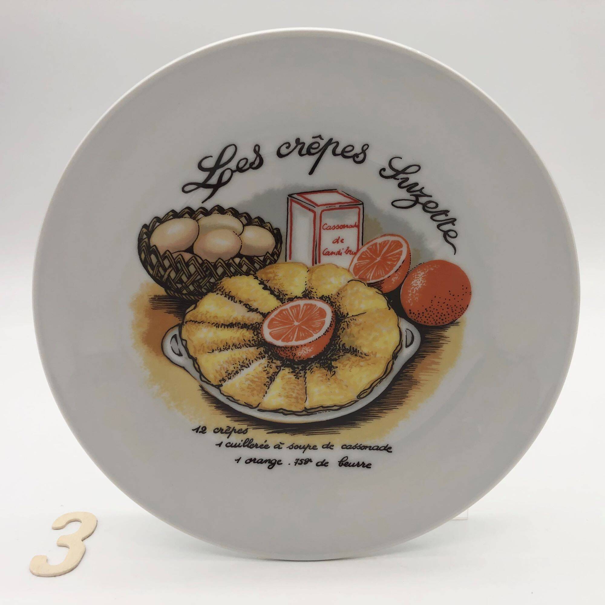 6 Crepe plates and its dish, in porcelain.