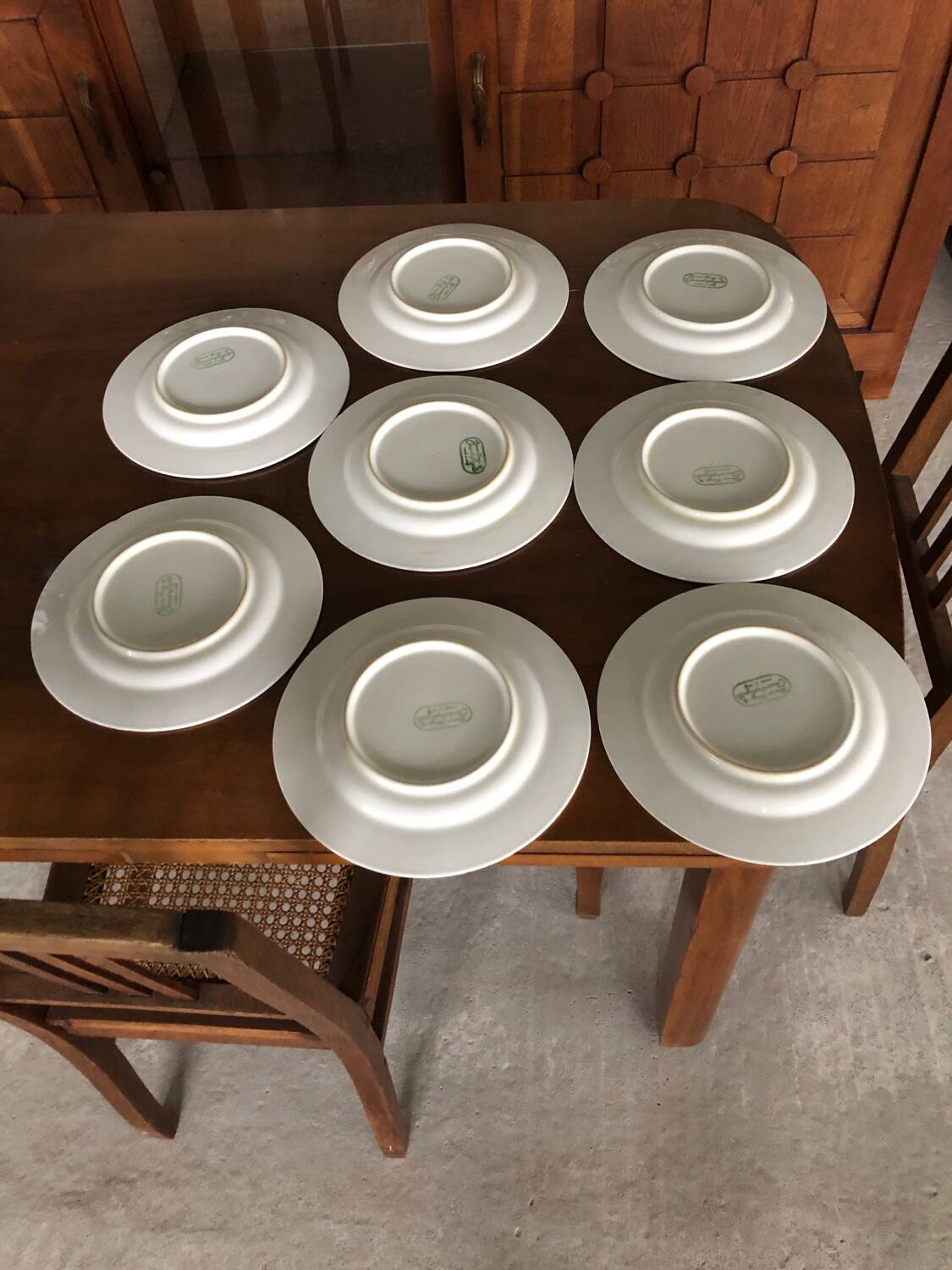 8 white porcelain plates Quadrifoglio Italy