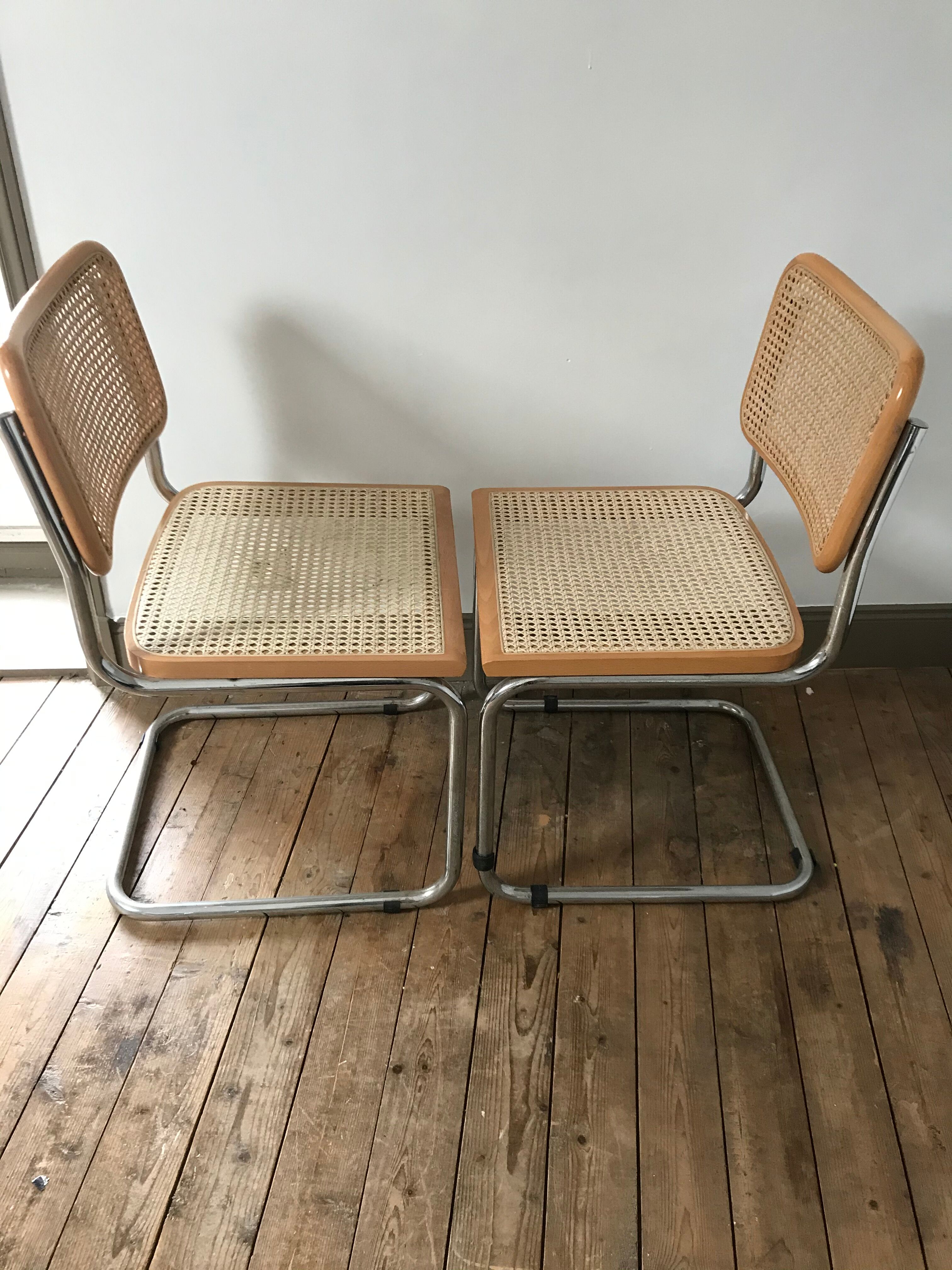 2 Chairs Beige Cesca B32 by Marcel Breuer