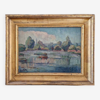 Georges Albert Cyr (1880-1964) - Huile sur toile - "Paysage lacustre" - Signée en bas à gauche