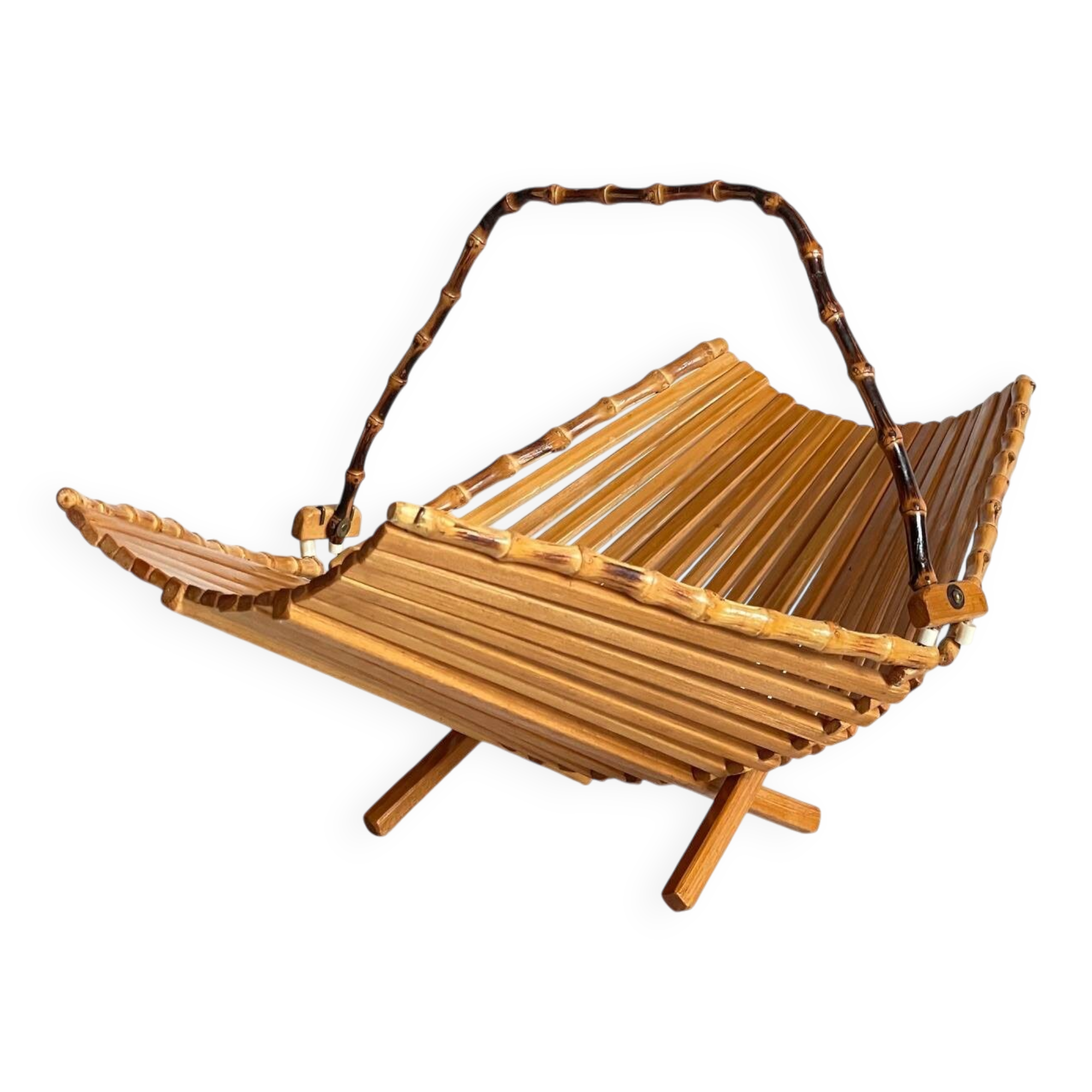 Chic folding table basket wood and bamboo vintage