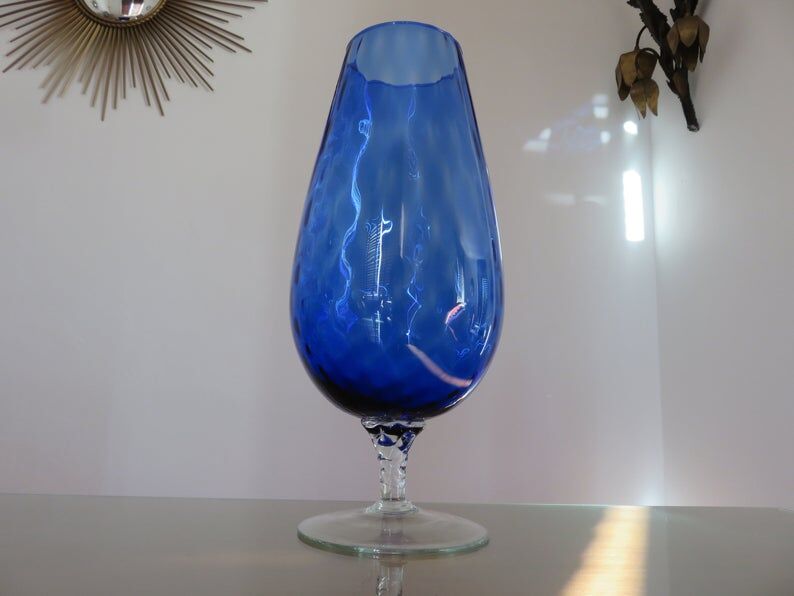 Italy vase in textured blue glass 70s