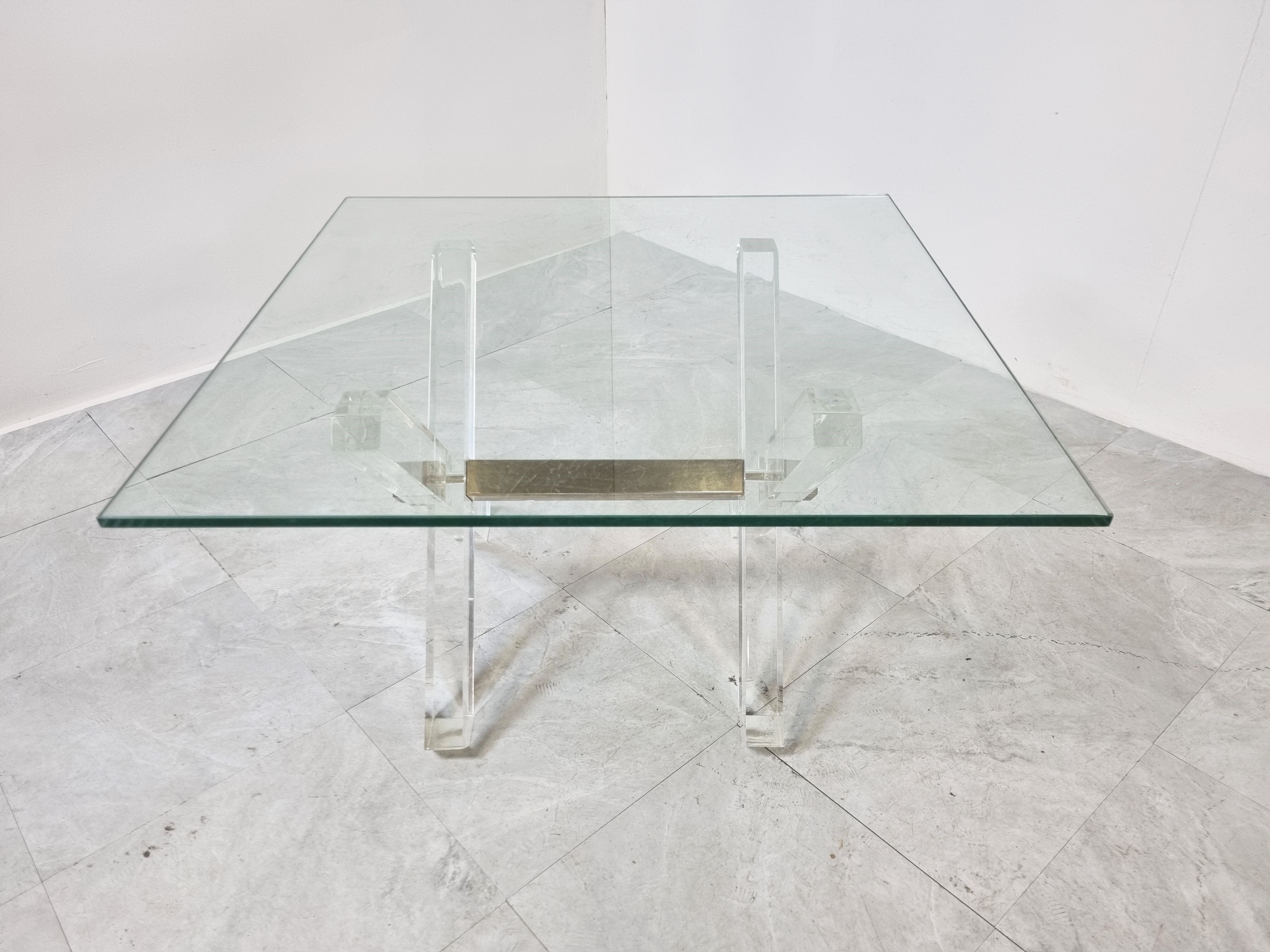 Brass and lucite coffee table, 1970s