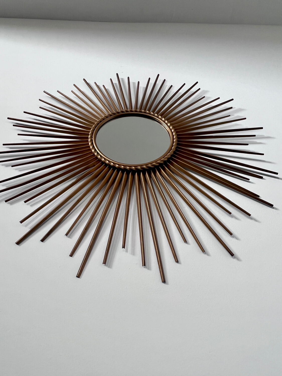 Old sun mirror in gold metal design from the 60s Chaty Vallauris